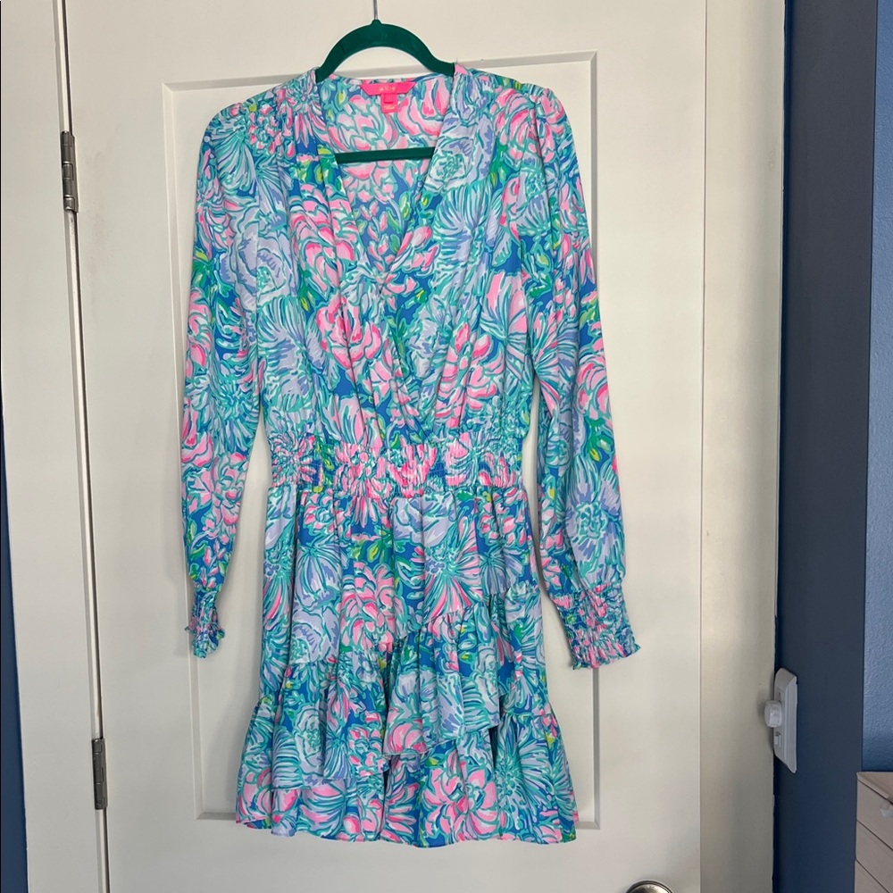 Lilly Pulitzer floral print ruffle faux wrap dress size 4